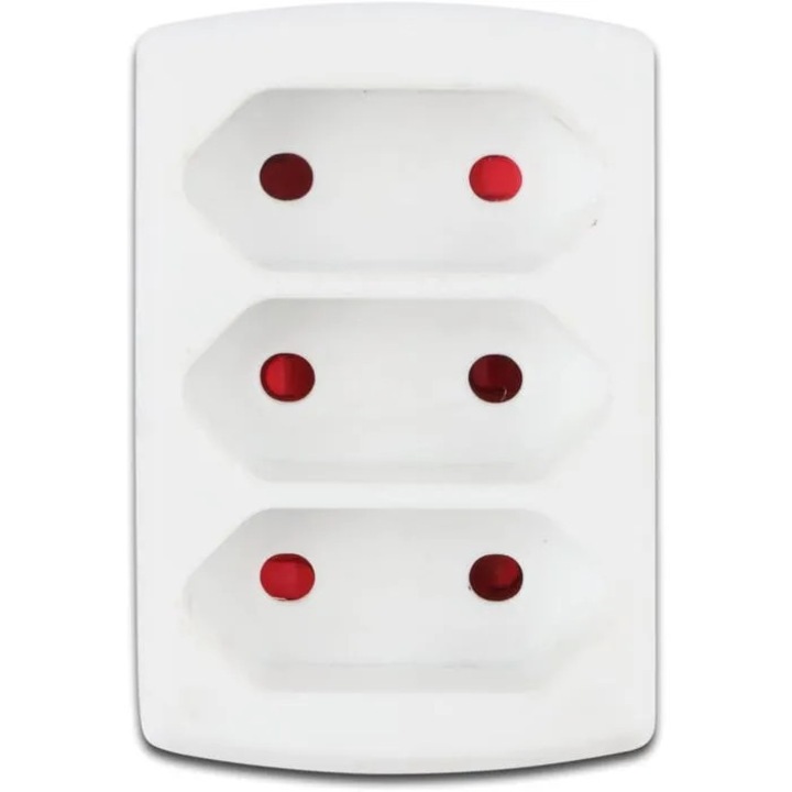 Adaptor triplu MI-08184231, 10 A, protectie la suprasarcina pana la 2500 W, alb