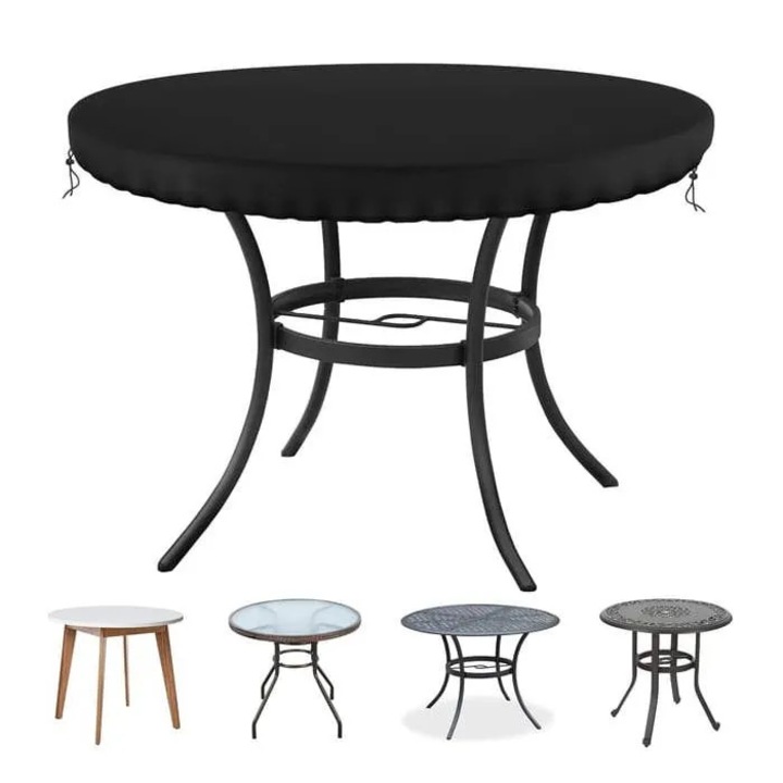 Védőhuzat kerek asztalra MI-08184260, Oxford 210D anyag, vízálló, UV- és szakadásálló, rögzítőzsinórral, fekete, O124 cm