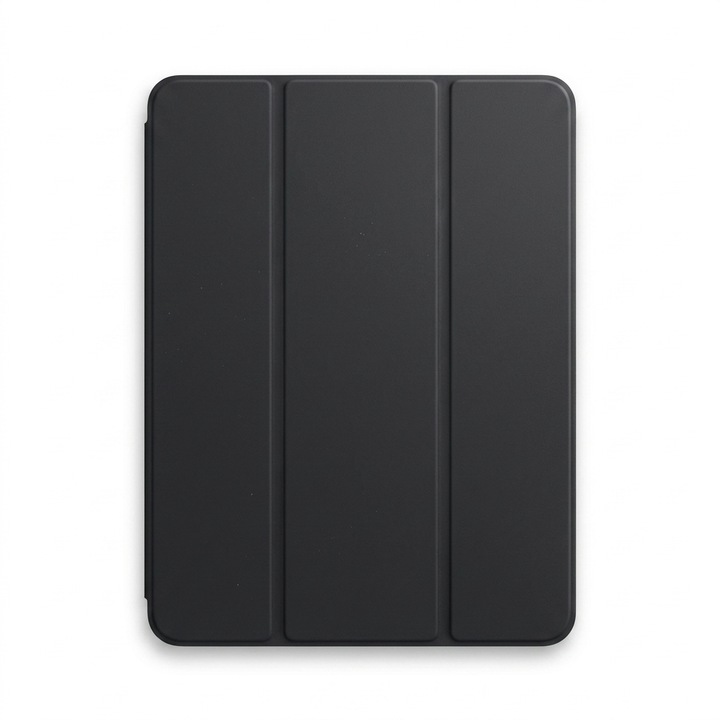 Husa tip carte pentru iPad Pro 11 inch, spate transparent-fumuriu, slot creion, negru