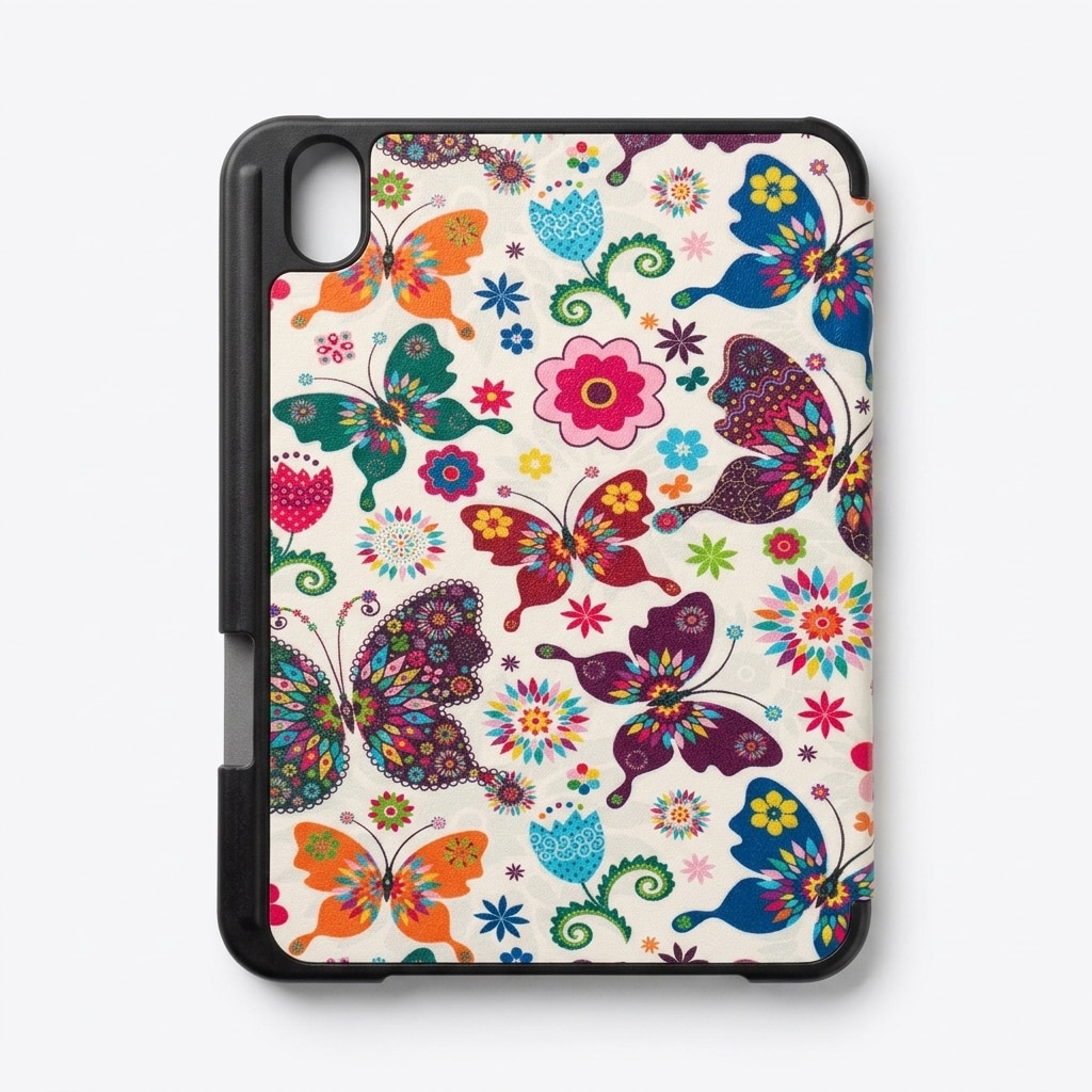 Husa tip carte tableta pentru iPad Mini 6 8.3", model fluturi, multicolor