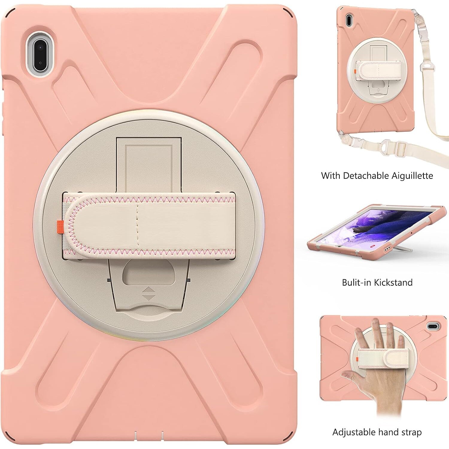 Husa antisoc tableta pentru iPad Mini 6 8.3", suport rotativ, maner, curea de umar, roz