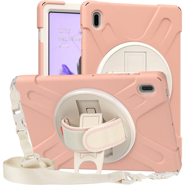 Husa antisoc tableta pentru iPad Mini 6 8.3", suport rotativ, maner, curea de umar, roz