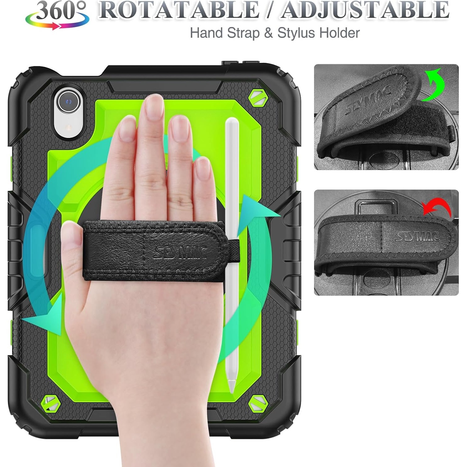 Husa antisoc tableta pentru iPad Mini 6 8.3", suport rotativ 360°, maner, curea de umar, verde