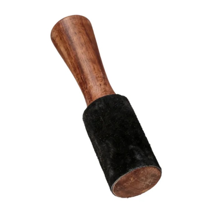 Ciocan pentru bol cantator MI-08188291, cap acoperit cu piele de oaie, maner din lemn de piersic, negru/maro, 18 cm x 4 cm