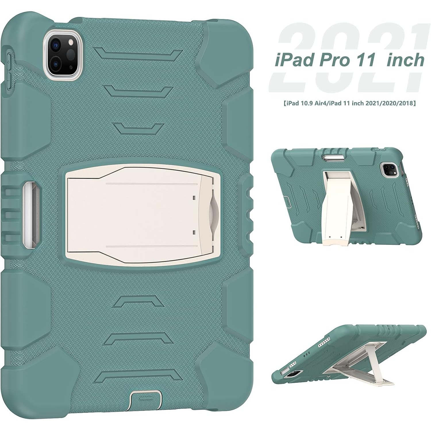 Husa antisoc tableta pentru iPad Air 4/5 10.9" si Pro 11", suport picior 2 unghiuri, slot creion, verde smarald
