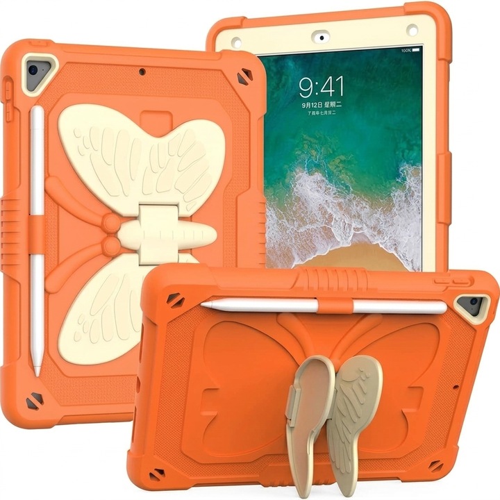 Husa antisoc tableta pentru iPad 9.7" (2017/2018, gen 5/6) / Air / Air 2, model fluture, portocaliu