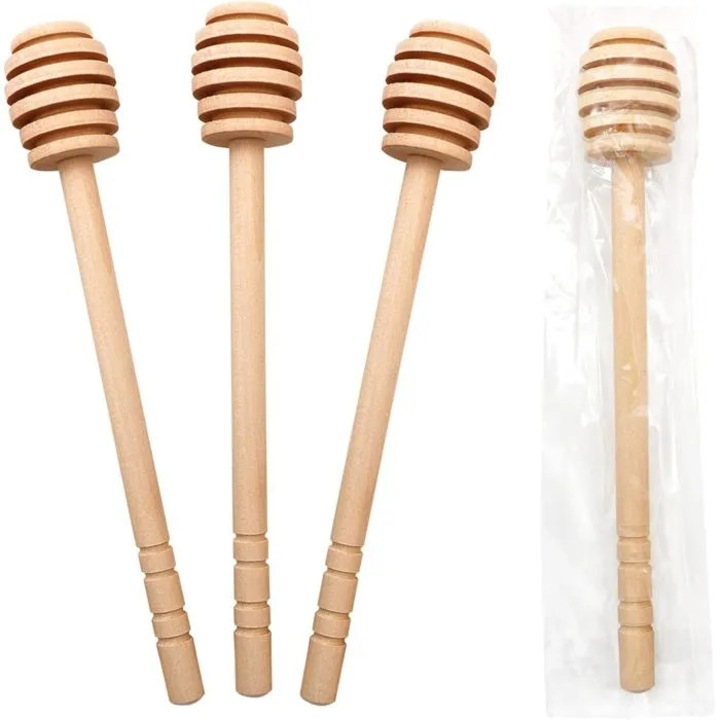 Lingurita pentru miere din lemn, set 20 bucati, ambalate individual, 15,2 cm, natural