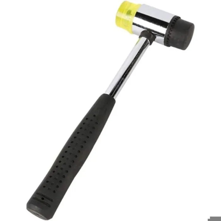 Ciocan cu capete din cauciuc MI-08188636, capete schimbabile O35 mm, maner metalic antiderapant, negru/galben