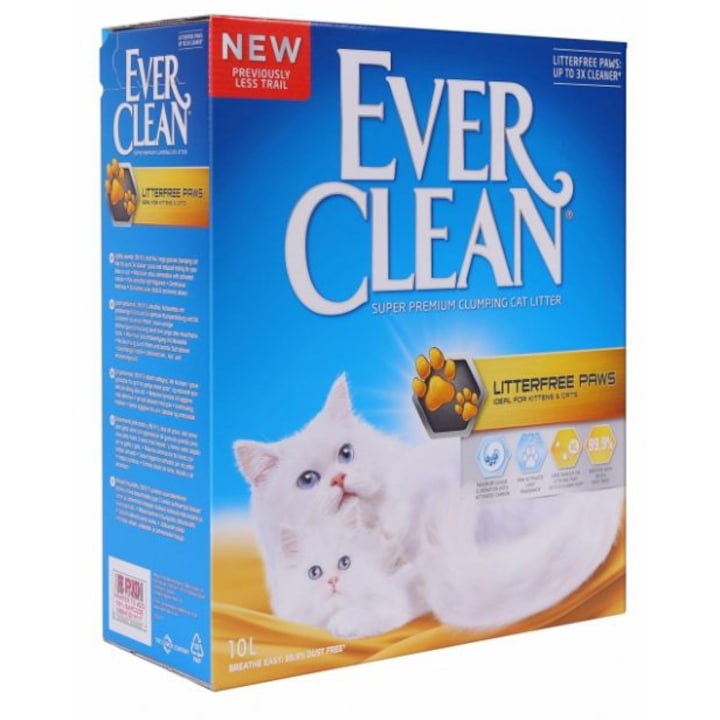 Nisip litiera Ever Clean, Litterfree Paws pentru Pisici cu Blana Lunga, 10L