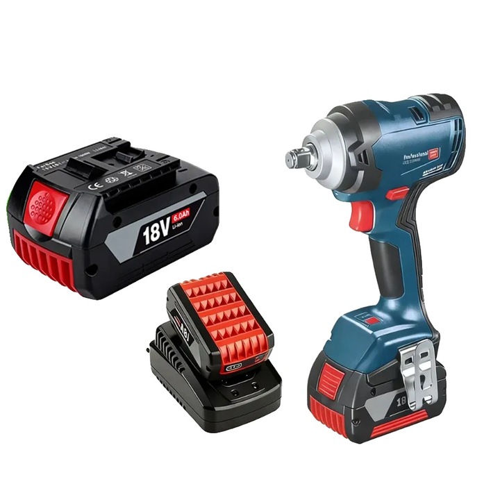Set 3 acumulatori 18V Li‑ion 6,0Ah cu incarcator inclus, negru/rosu, 8785371391576