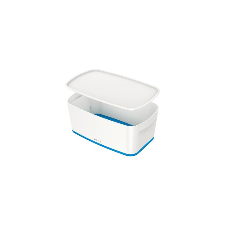 Tároló doboz, fedővel, kicsi, LEITZ "MyBox", fehér-kék