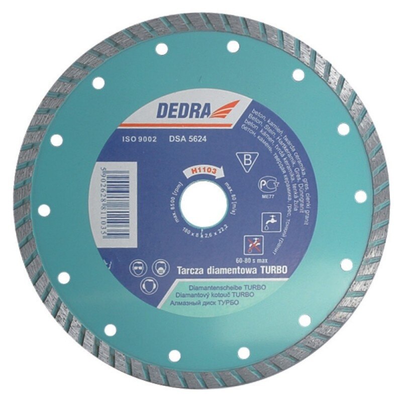 Disc diamantat cu segmente, beton , tigla , marmura, 125x22.2mm, Dedra