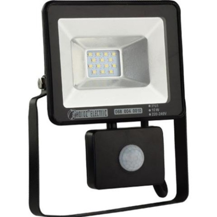 Proiector LED SMD 10W cu senzor, IP65, Horoz, lumina rece, negru