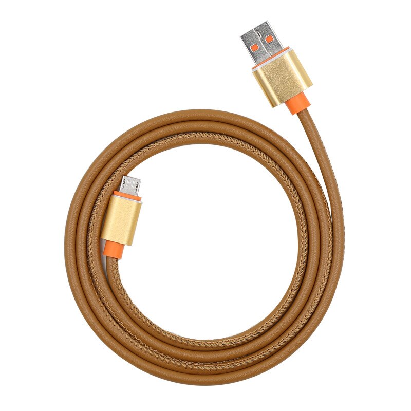 Cablu de date / Incarcare Micro USB , IPHONE , CASI , 1 metru, Piele, Maro