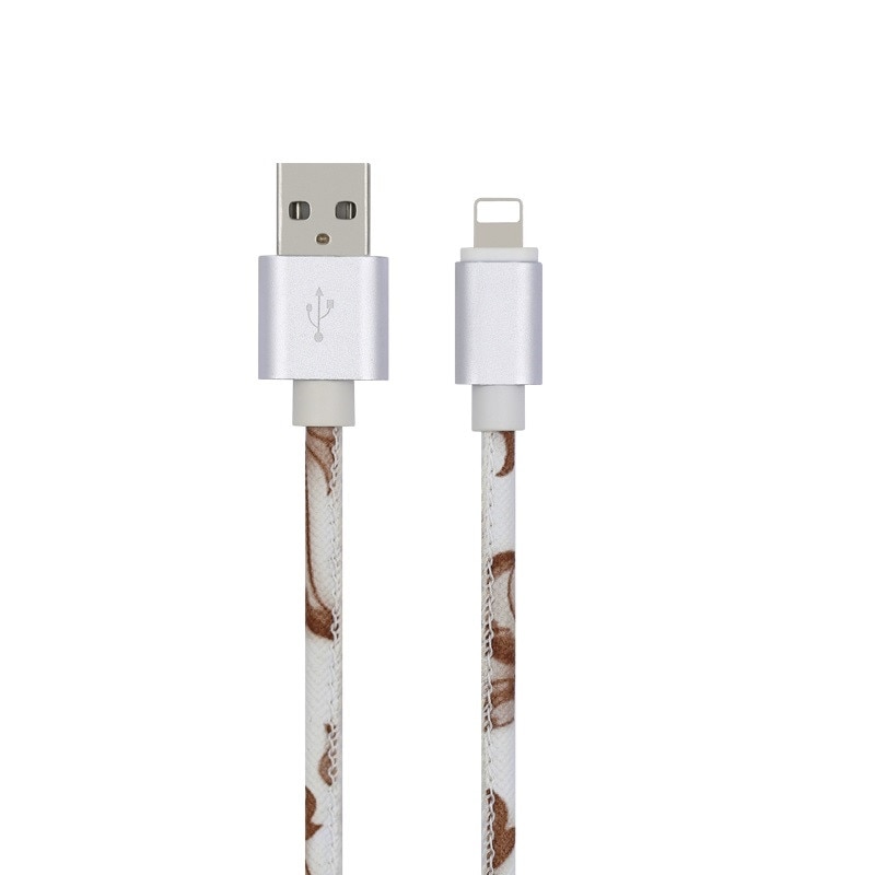 Cablu de date / Incarcare Micro USB , IPHONE , CASI , 1 metru, Piele, Print Alb Negru