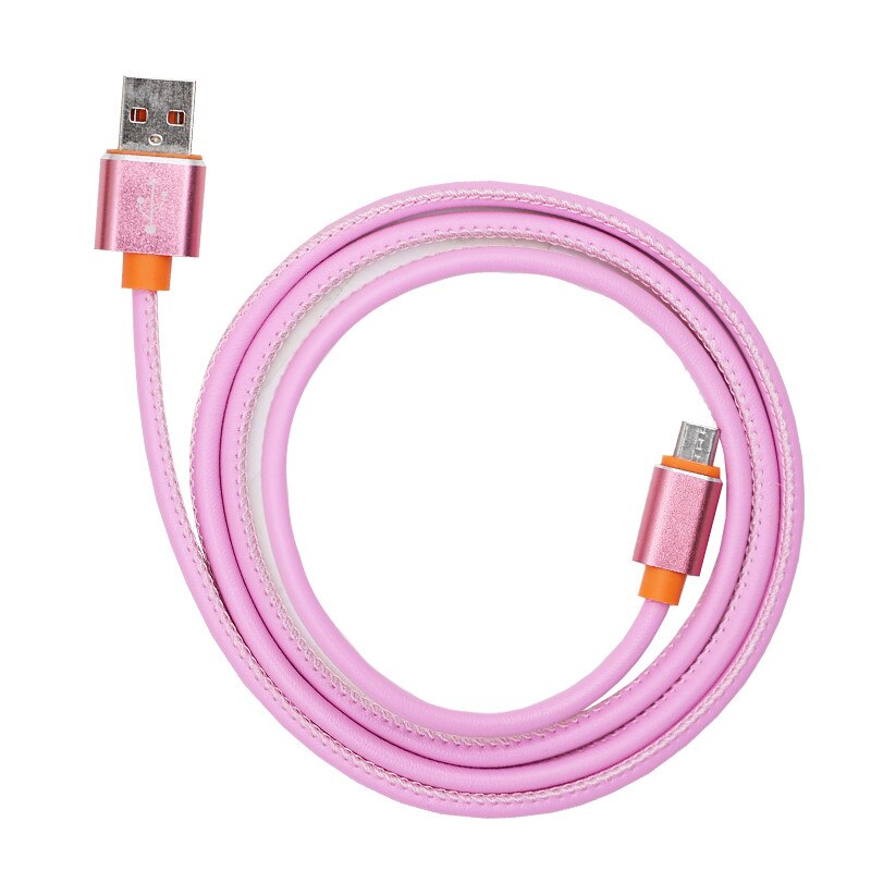 Cablu de date / Incarcare Micro USB , IPHONE , CASI , 1 metru, Piele, Roz