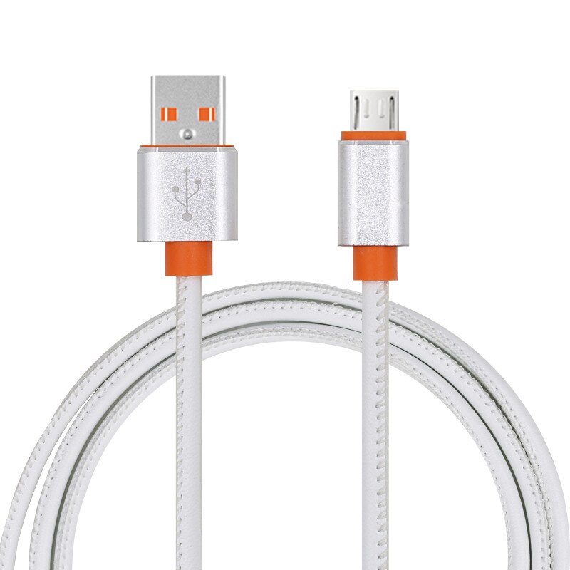Cablu de date / Incarcare Micro USB , IPHONE , CASI , 1 metru, Piele, Alb