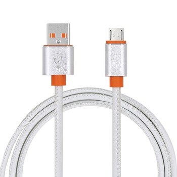 Cablu de date / Incarcare Micro USB , IPHONE , CASI , 1 metru, Piele, Alb Cablu de date / Incarcare Micro USB , IPHONE , CASI , 1 metru, Piele, Alb