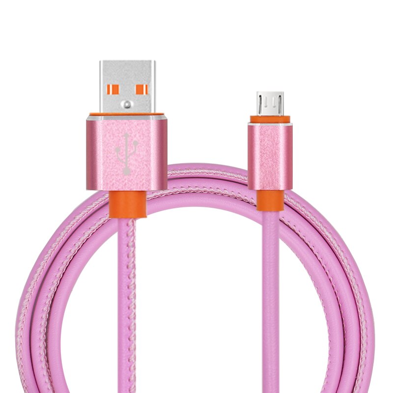 Cablu de date / Incarcare Micro USB , ANDROID , CASI , 1 metru, Piele, Roz