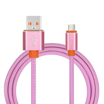 Cablu de date / Incarcare Micro USB , ANDROID , CASI , 1 metru, Piele, Roz Cablu de date / Incarcare Micro USB , ANDROID , CASI , 1 metru, Piele, Roz