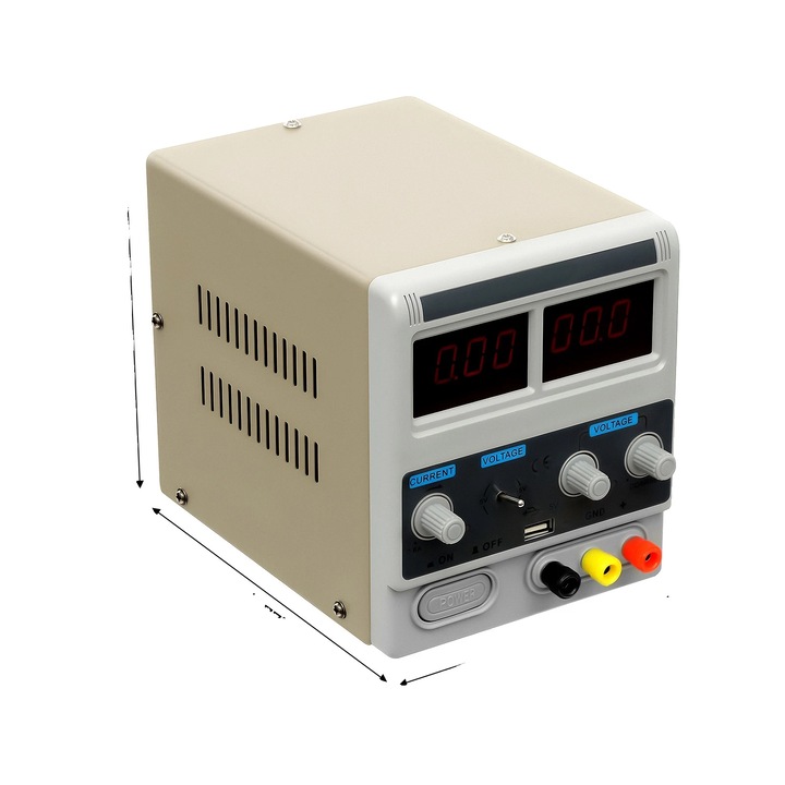 Лабораторно захранване 8785371035920, регулируемо 0–15V, 50W, 220–240V~, защита 0.6–2A, LED дисплей, сиво