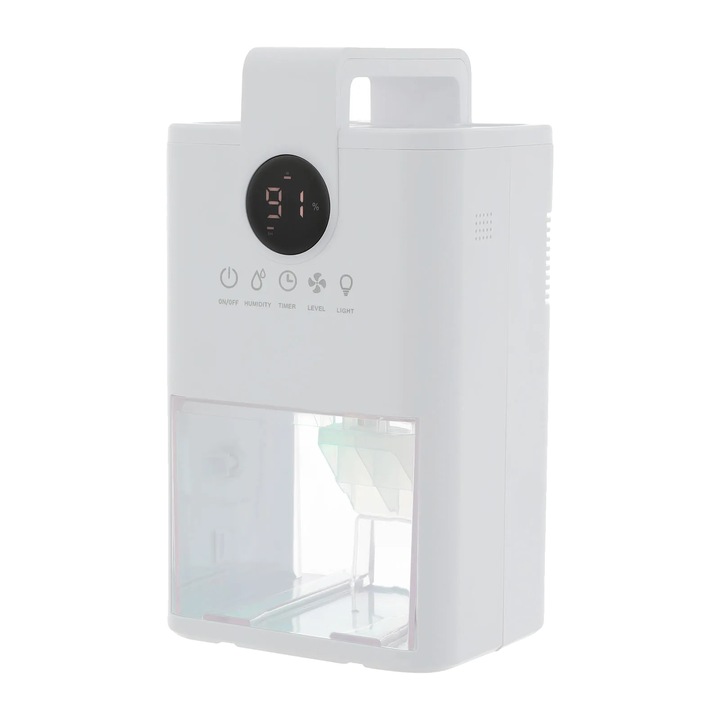 Dezumidificator portabil 8785371407970, 3 trepte de ventilatie, control touch, rezervor mare, 22.5W, 100-240V, zgomot 30 dB, pentru suprafete pana la 30 m², alb