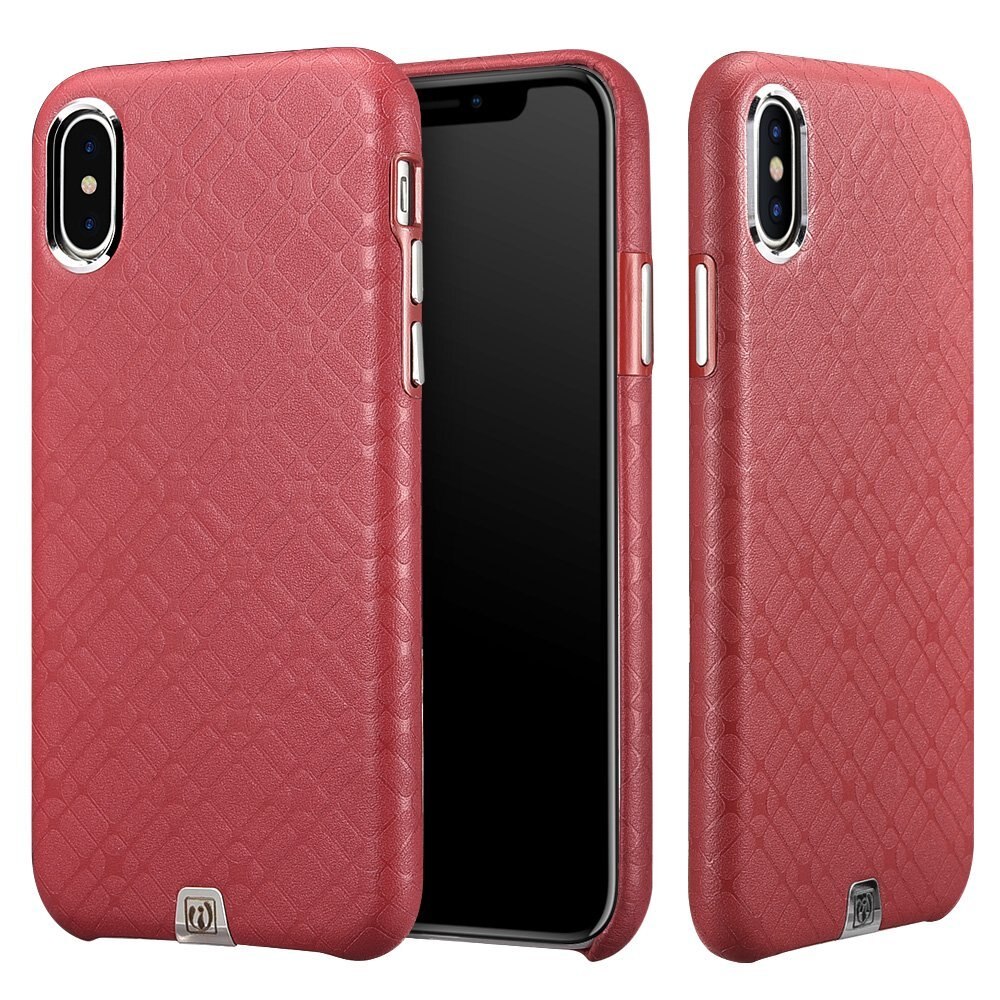 Husa iPhone X, iCarer Check Pattern Luxury case, din piele, tip back cover, culoare Rosu
