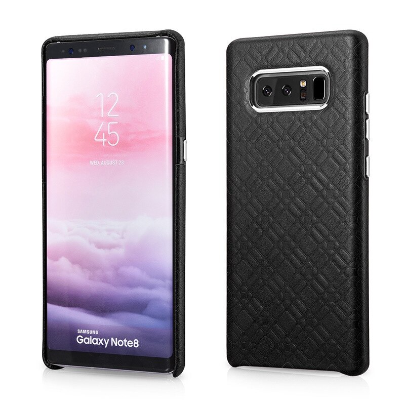 Husa Samsung Galaxy Note 8, iCarer Check Pattern Luxury case, din piele, tip back cover, culoare Negru