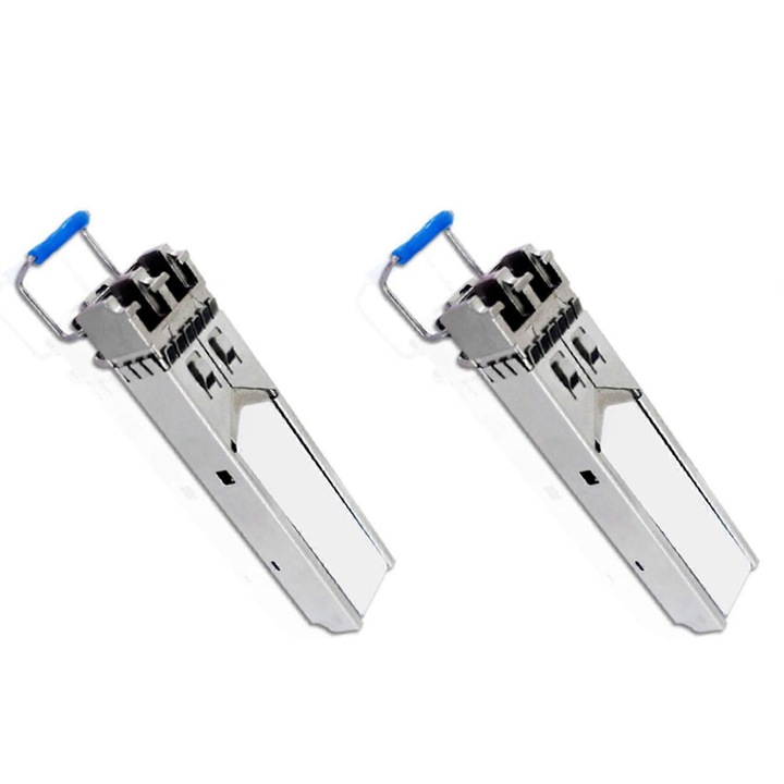 Комплект от 2 модула SFP Gigabit SFP-GE-LX-SM1310 E42-A116-E42-7652-CJ, 1.25Gb/s, едномодов двувлакнест, 1310 nm, 20 km, интерфейс LC, сребрист