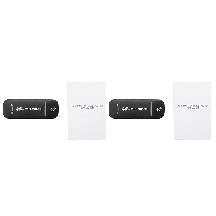 Modem USB 4G hordozható E42-A116-E42-7696-CJ, Wi-Fi router 150 Mbps SIM-foglalattal, B1/B3/B7/B20/B38/B39/B40/B41 sávok, fekete, 2 db-os készlet (95 x 33 x 17 mm)