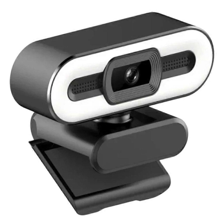 Уеб камера USB за компютър E42-A116-E42-8841-CJ, автофокус, 2K/4K, всепосочен микрофон, регулируема LED светлина 3 цвята, USB 2.0, черно/бяло