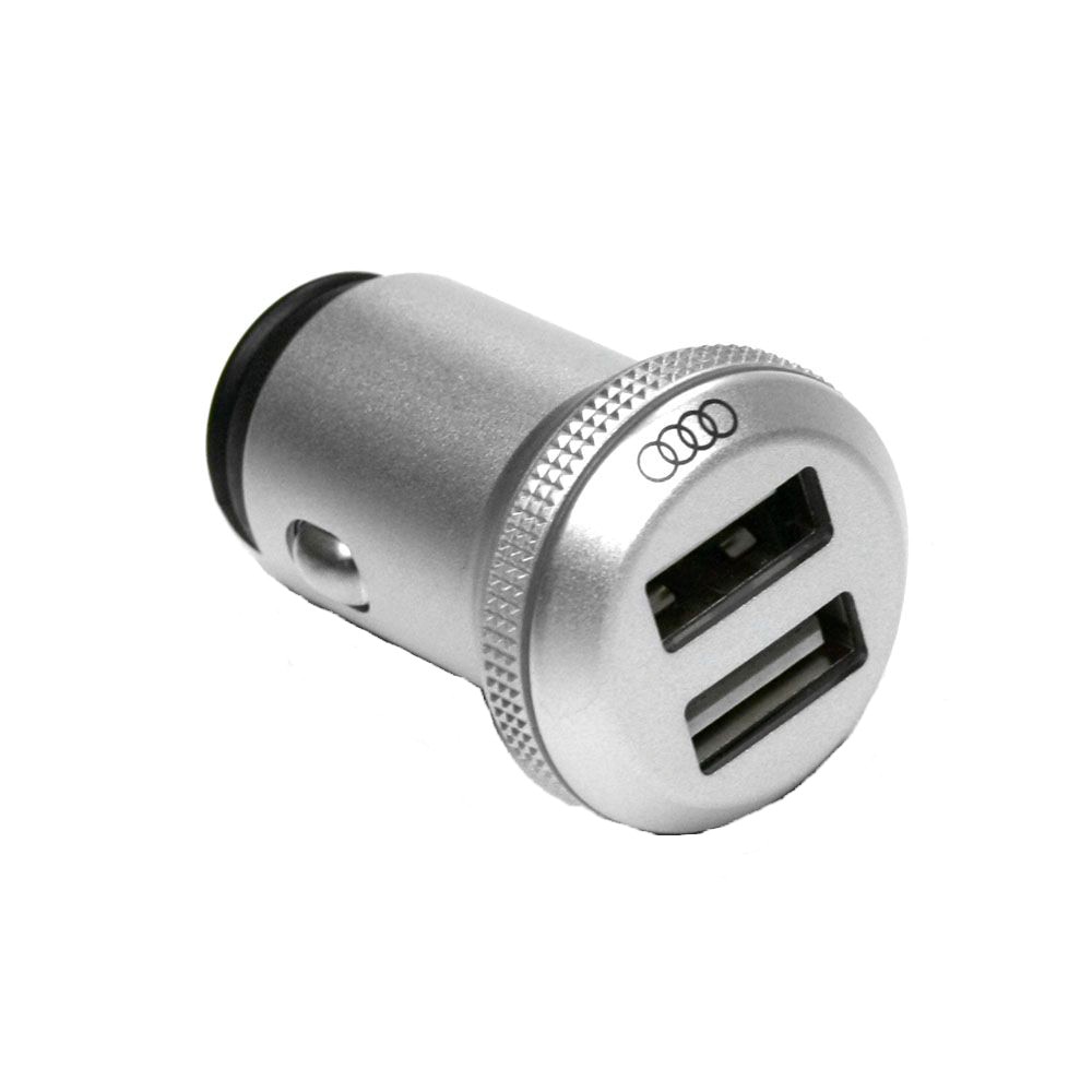 Incarcator Telefon Masina Metalic Dublu Audi, 5V, 2.4A, Argintiu