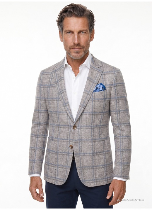 Мъжко карирано сако Pako Lorente, Slim Fit, бежово, 71% полиестер и dwqfwq29% памук, Бежов
