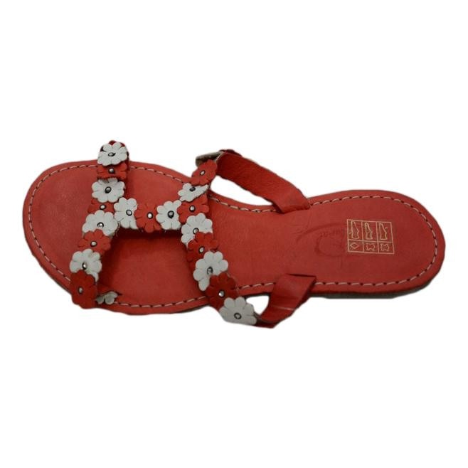 Papuci accesorizate cu floricele si cristale, D&J Exclusive, Rosu, 40