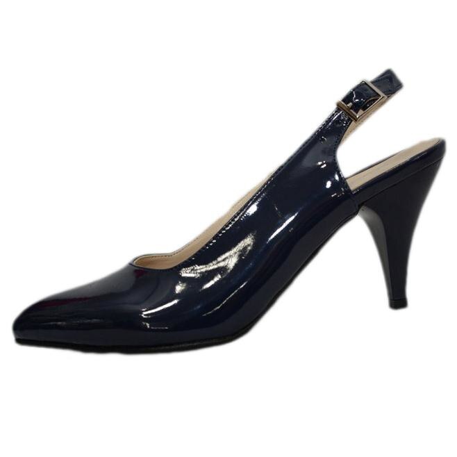 Sandale comode, piele ecologica lucioasa, varf inchis, D&J Exclusive, Albastru marin, 36