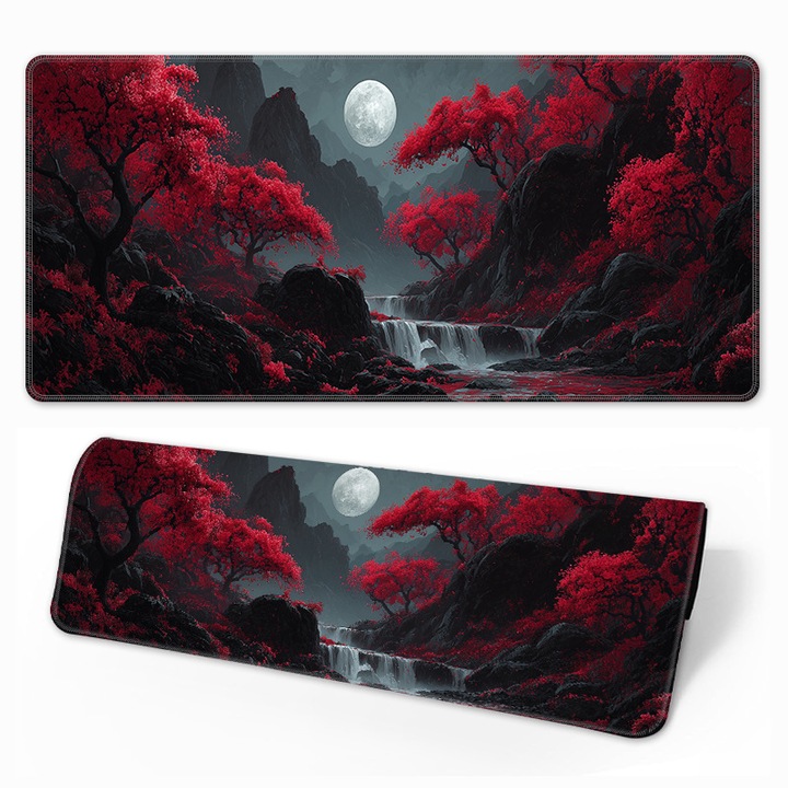 Mousepad gaming K0441-0703-QH84, suprafata din Lycra, baza din cauciuc antiderapant, margini cusute, rezistent la apa, negru/rosu, 800 x 300 mm