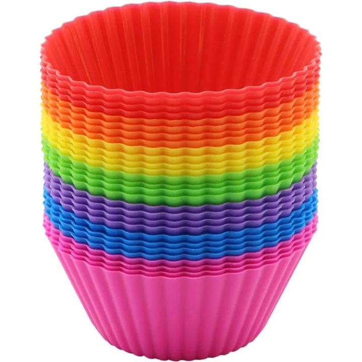 Forme pentru briose din silicon K0441-0720-QH378, reutilizabile, antiaderente, rezistente la temperaturi -40°C pana la 230°C, Multicolor, set 28 buc.