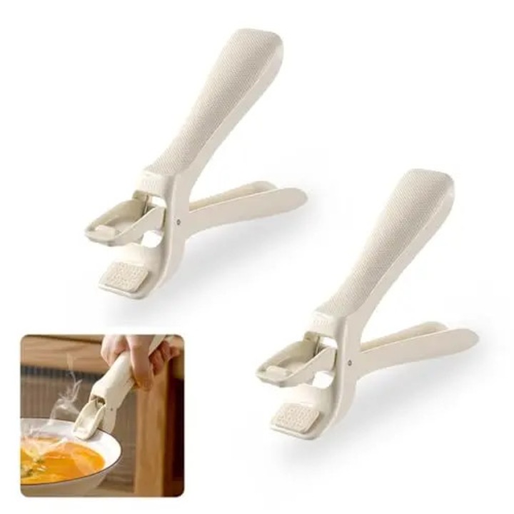 Cleste pentru vase fierbinti K0441-0724-QH556, din ABS si silicon, ergonomic, rezistent la caldura, crem, set 2 buc., 16 x 10.5 x 3.6 cm
