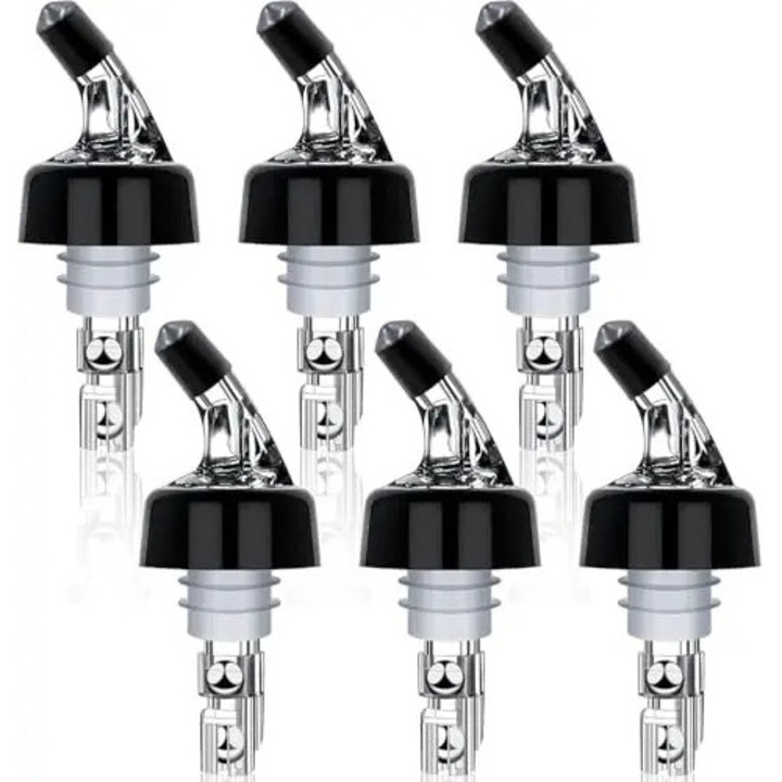 Set 6 dozatoare pentru sticle K0441-0804-QH862, dozator cu picurator si capac, dozare 30 ml, compatibil gat 19–20 mm, Multicolor