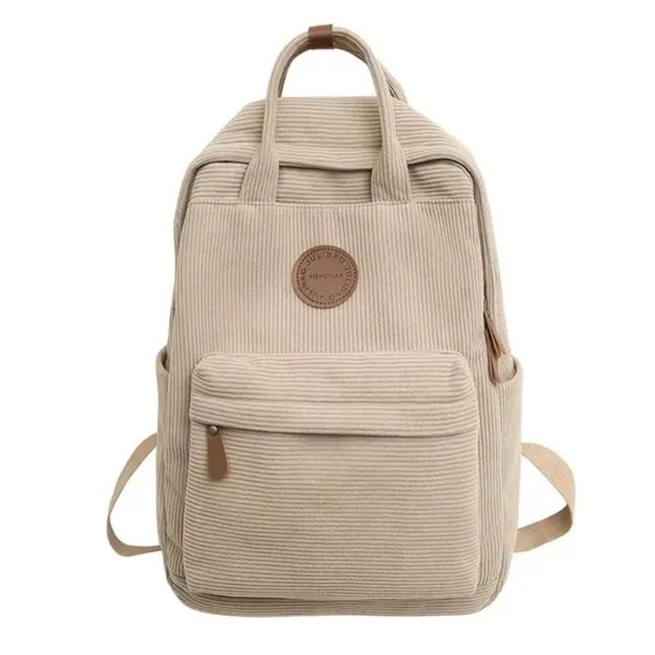 Rucsac unisex din corduroy cu compartiment pentru laptop 14 inch, bretele reglabile, bej, model K0441-0730-QH763