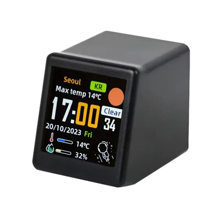 Statie meteo inteligenta Wi‑Fi K0441-0807-QH979, ecran IPS color, ceas digital, temperatura si umiditate, alimentare externa, negru
