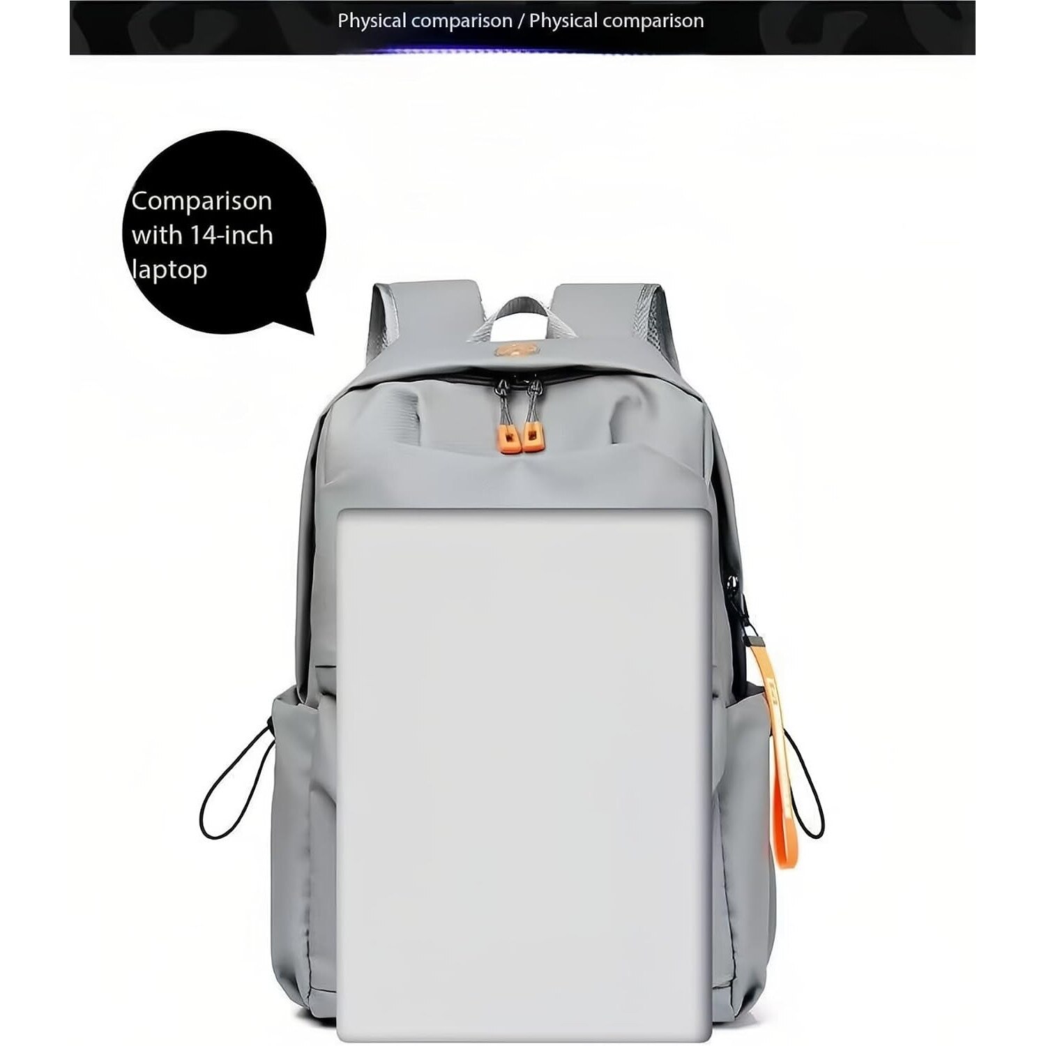 Rucsac laptop din Oxford rezistent la apa, compartiment captusit pentru 14-inch, port USB pentru incarcare si mufa casti, buzunare multiple, model K0441-0729-QH709, gri