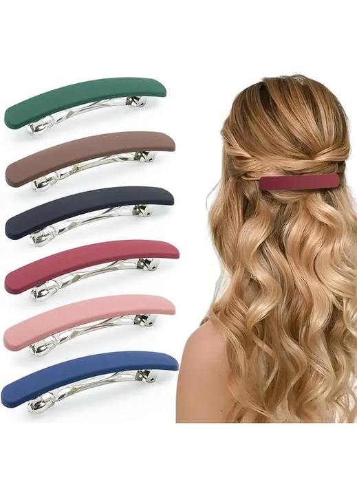 Agrafe de par, acril, clips automat mare cu prindere puternica, set 6, multicolor