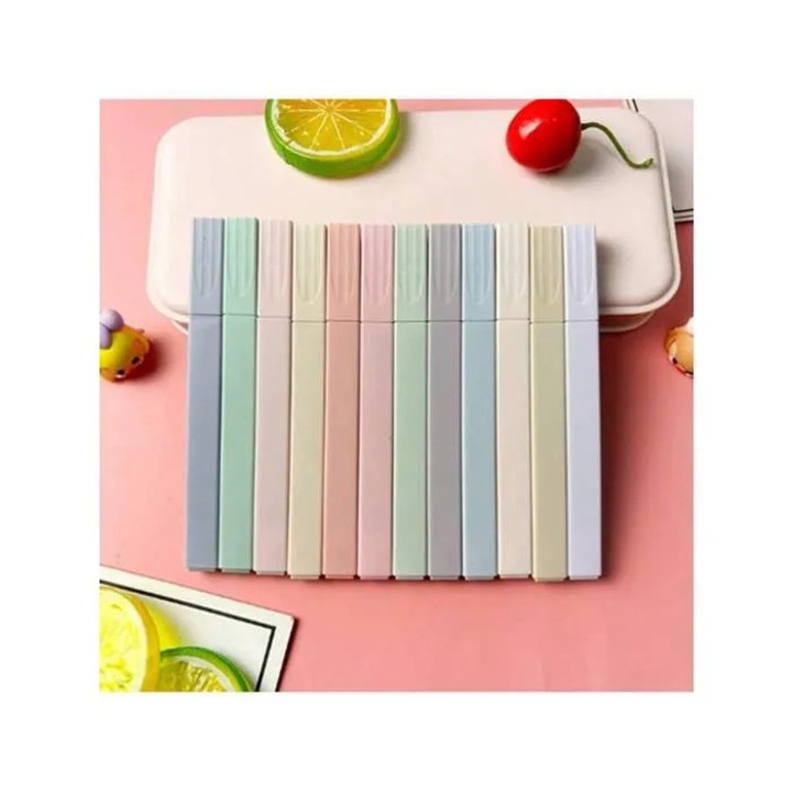 Markere evidentiatoare pastel, forma macaron cu etui patrat, rezistente la estompare, multicolor, 12 buc, K0441-0722-QH458