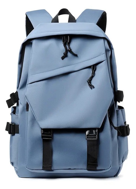 Rucsac unisex din poliester rezistent, impermeabil, capacitate mare, compartiment pentru laptop 15.6", buzunare multiple si curele ajustabile, albastru deschis, 47 x 32 x 16 cm