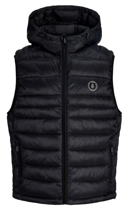 Jack & Jones Мъжки елек, с качулка и цип, Regular fit, JJEKINGSLEY, Черен, S