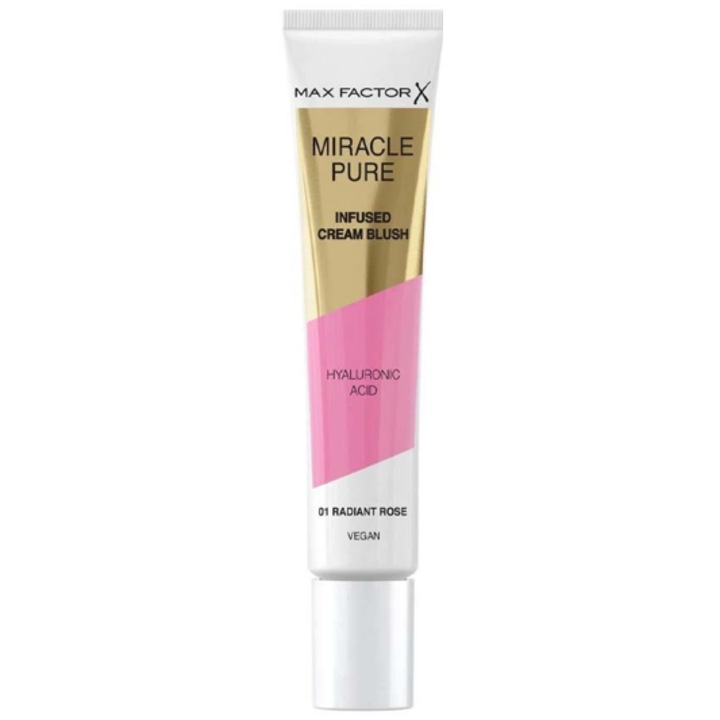 Blush crema Max Factor Miracle Pure 01 Radiant Rose, infuzat cu acid hialuronic, vegan, 15 ml
