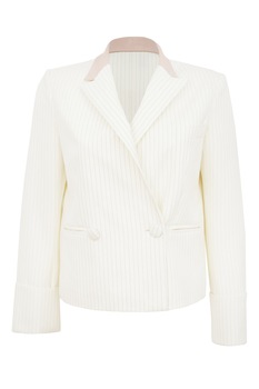 Sacou la un rand de nasturi inspirat din costumul barbatesc cu detaliu din latex nude la guler ATU Body Couture S-INTL Sacou la un rand de nasturi inspirat din costumul barbatesc cu detaliu din latex nude la guler ATU Body Couture S-INTL