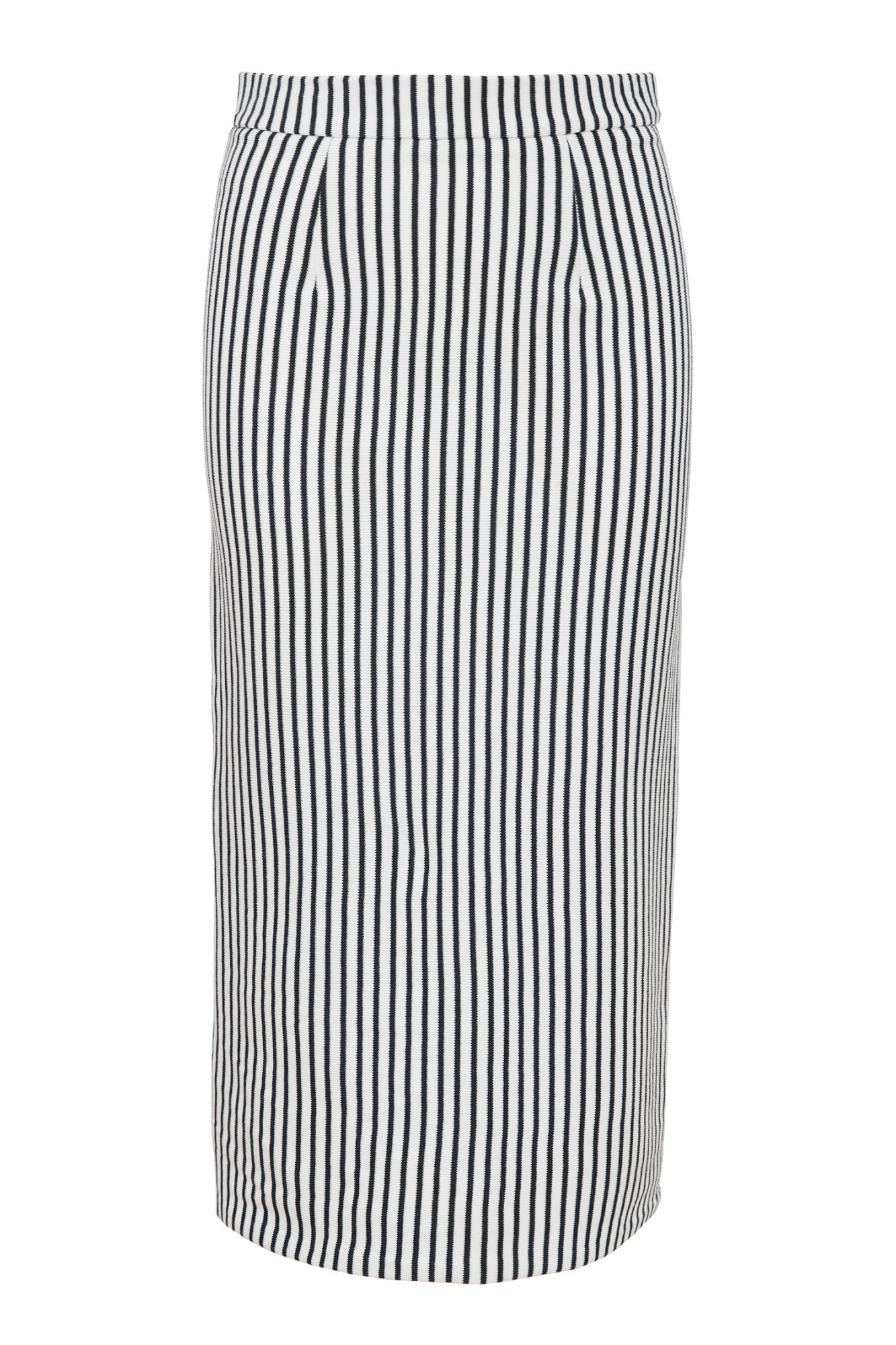 Fusta midi simpla realizata din jerse alb cu dungi negre ATU Body Couture S-INTL