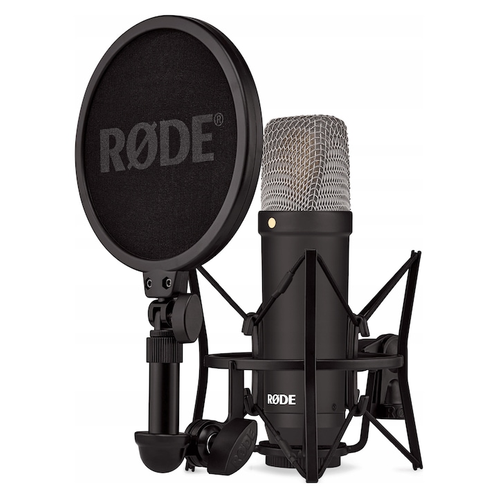 Микрофон с кондензатор RODE NT1 Signature HF6, голяма мембрана 1", кардиоиден, еквивалентен шум 4 dBA, SPL 142 dB, черен, с шок маунт, поп-филтър и XLR кабел (84S44E54MD87)